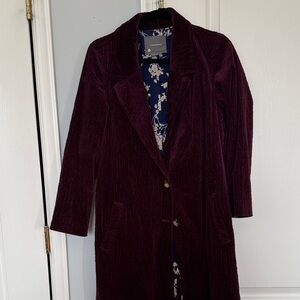 Anthropologie Burgundy Corduroy Trench Coat